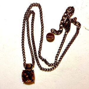 Givenchy Smoky Topaz Glass Pendant Chain Necklace Coppertone